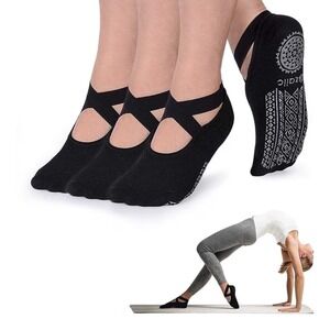 NEW Ozaiic Women's Black Pilates Barre Ballet Yoga Workout Gripper Socks, 3 Pair
